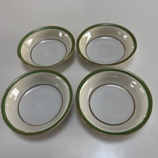 Vtg Eschenbach Bavaria Germany Set of Four 4" Green & Gold Dessert / Berry Bowls