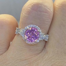 2Ct Round Cut Lab Created Pink Sapphire Halo Wedding Ring 14K White Gold Plated