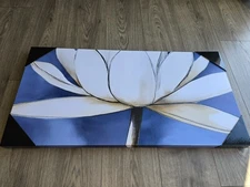 Blue Flower Wall Painting Series 9 Wide Gallery Wrapped Canvas Hand Stretched...