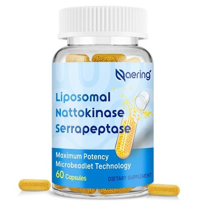 Liposomal Nattokinase 12,000 FU Serrapeptase 60 Count (Pack of 1), Yellow