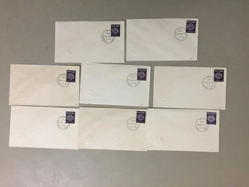 Eight '50 Israel special covers w/same stamp COIN ON STAMP cancelrd in diff town