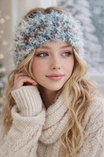 Soft Fluffy Knit Winter Headband Ear Warmer Cozy Textured Fuzzy Head Wrap Blue