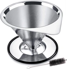 Pour over Coffee Dripper Stainless Steel Coffee Filter Metal Cone Filter Paperle