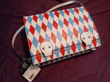 NWT- Blue & Red Harlequin Checkered Clown Medium Zip Purse Costume Harley Quinn 