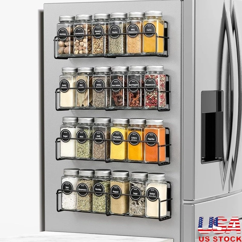 Magnetic Spice Rack Refrigerator Kitchen Organizer Metal Shelf Storage New