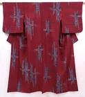6218T12z690 Antique Japanese Kimono Silk KOMON  Wine red