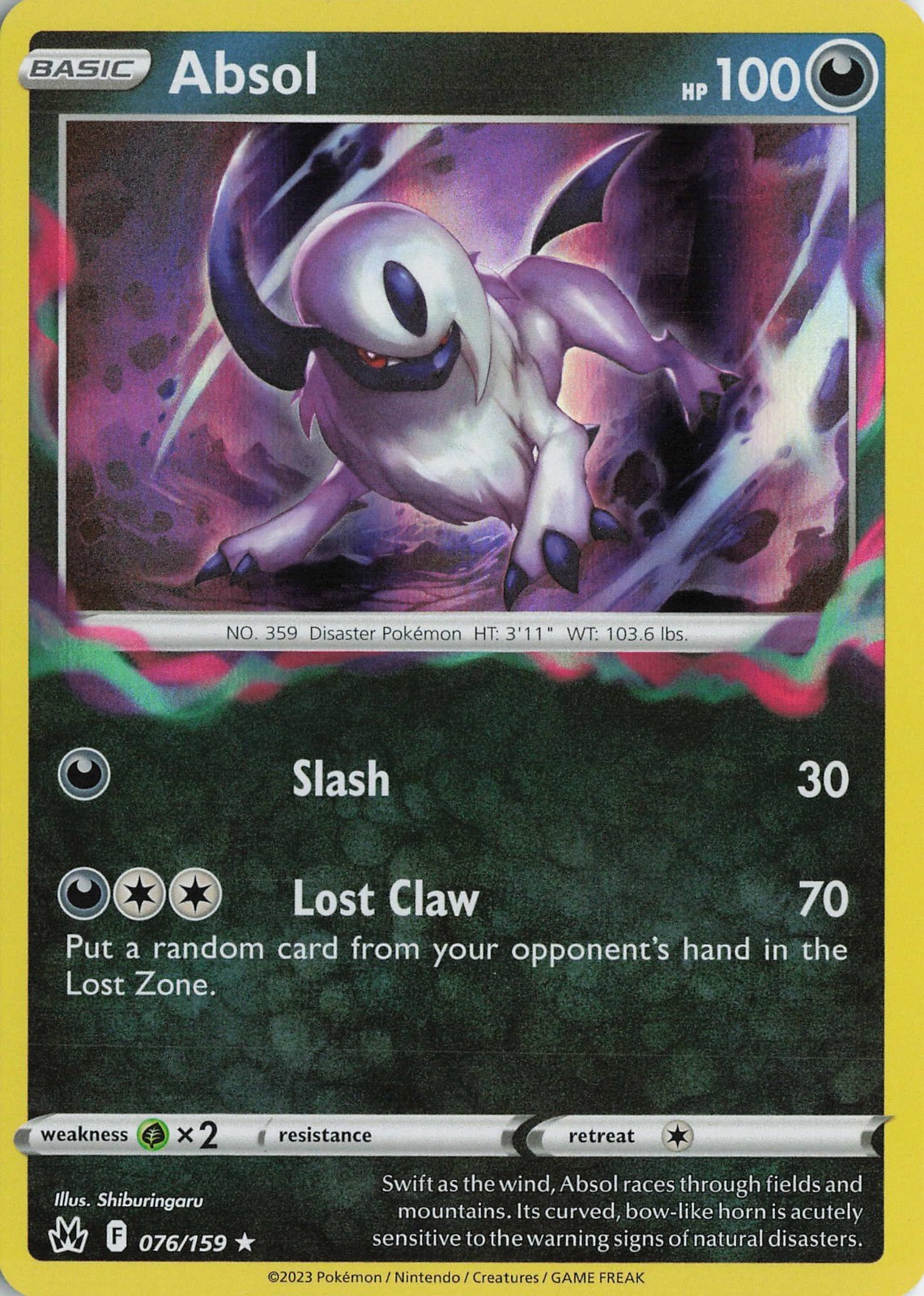 Absol Holo Rare Crown Zenith 076/159 NM Holo
