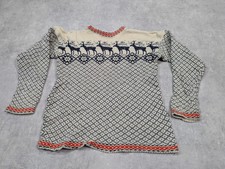Vtg Wild Lion Jumper Womens UK 10 Wool Xmas Sweater Festive Snowflake Deer Top S