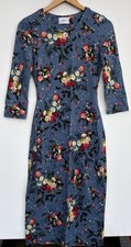 Erdem Reese Floral Sheath Dress 2 Blue Crew Neck Jersey 3/4 Sleeve