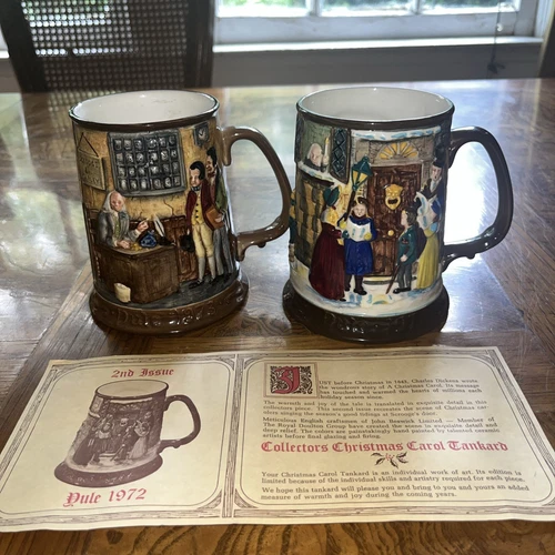 Vintage Beswick England Ceramic Charles Dickens Carol Tankards Embossed 2 mugs