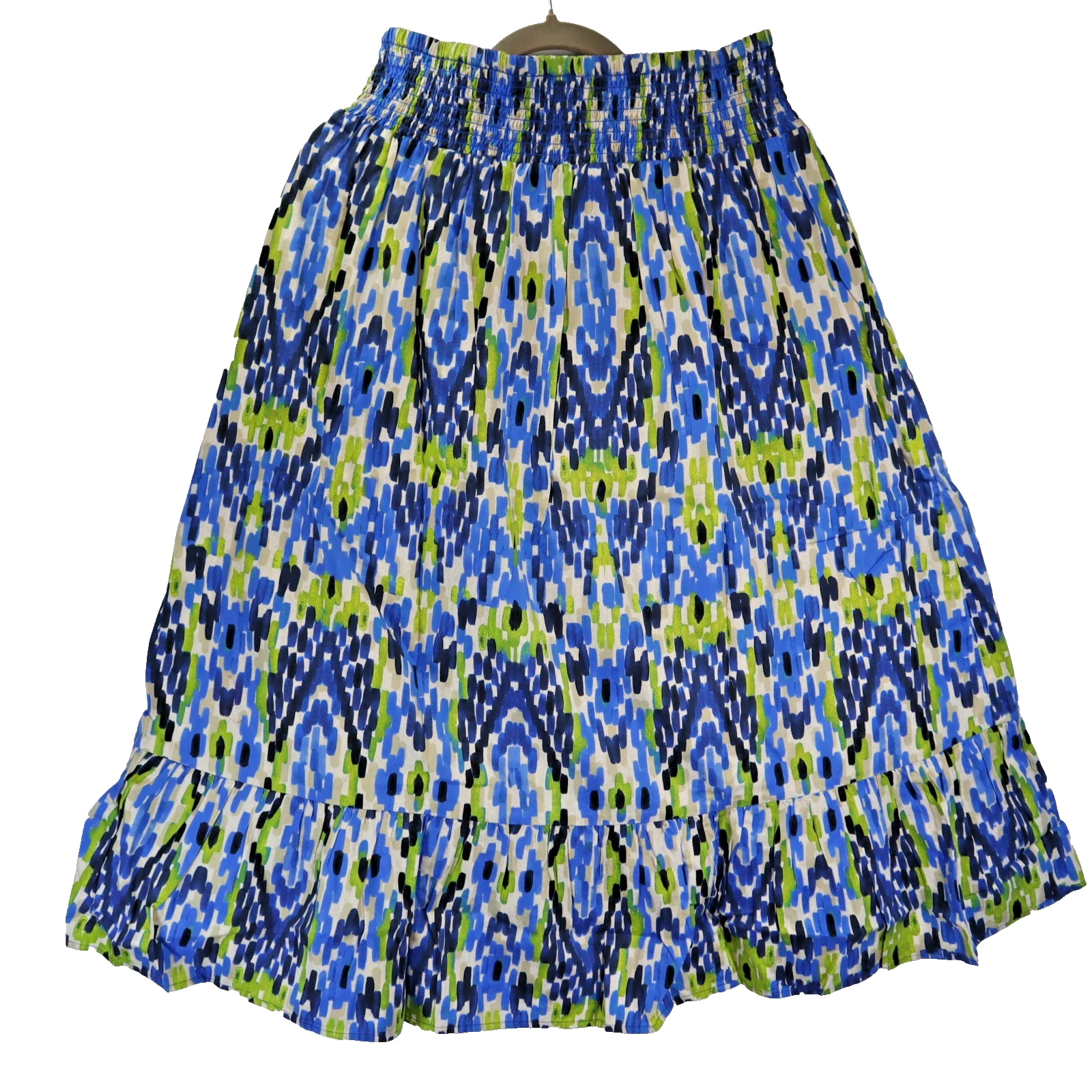 NIC+ZOE Diamond Tiered Maxi Skirt-Blue Multi-color- Womens Size L- NWT