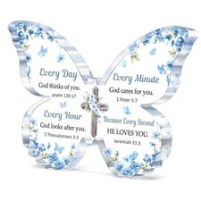 Christian Gifts for Women Faith, Butterfly Acrylic Plaque Sign, Religious Blue
