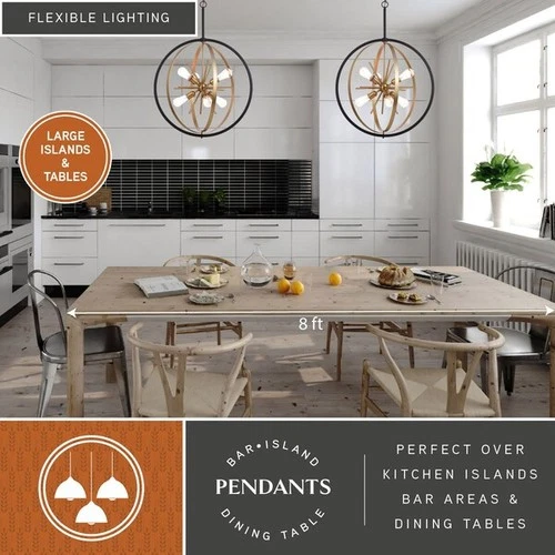 VAXCEL P0341 Estelle 26.75-in Brass and Black Mid Century Modern 6 Light Globe - Picture 2 of 9