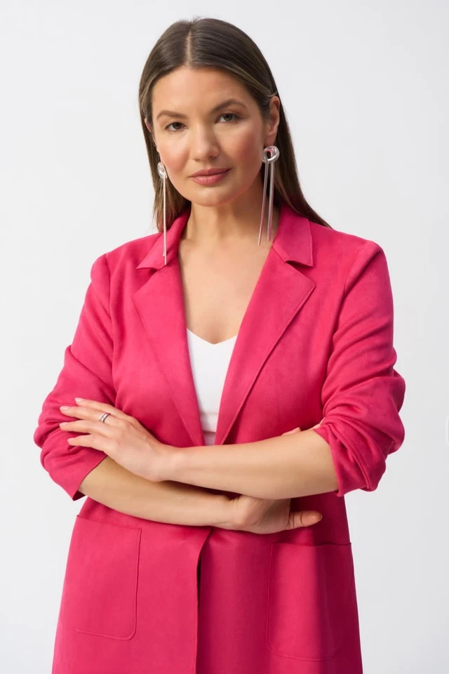 Joseph Ribkoff Raspberry Pink Faux Suede Straight Jacket 251941 Size M RRP £265  - Image 2 of 4