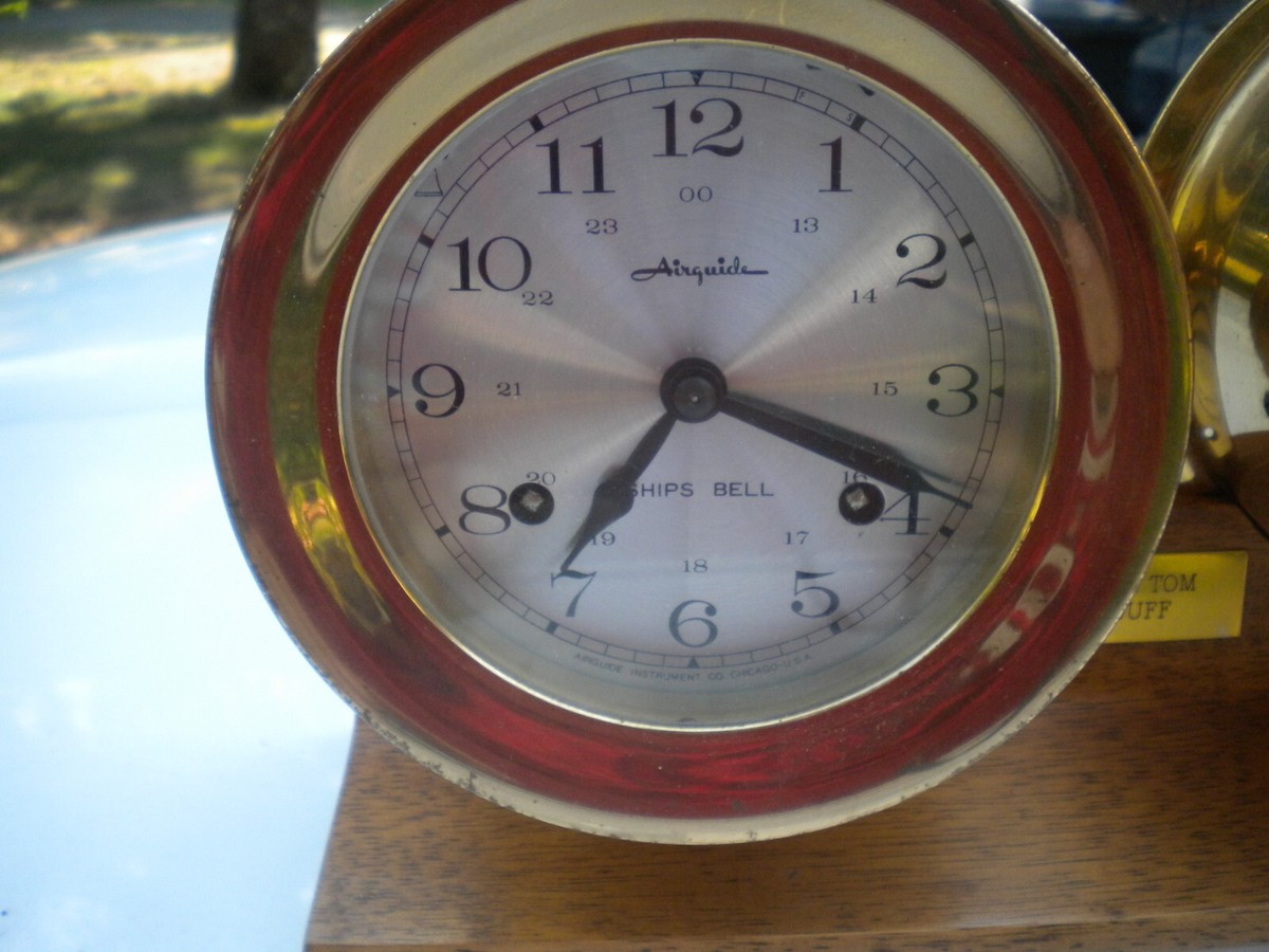 Vintage Airguide Marinetime Ships Bell Brass 8-Day Wall