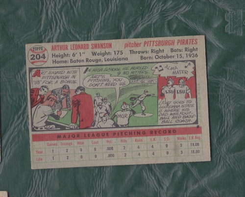 Tarjeta de béisbol 1956 Topps #204 Art Swanson Pittsburgh Pirates EX novato - Imagen 2 de 2