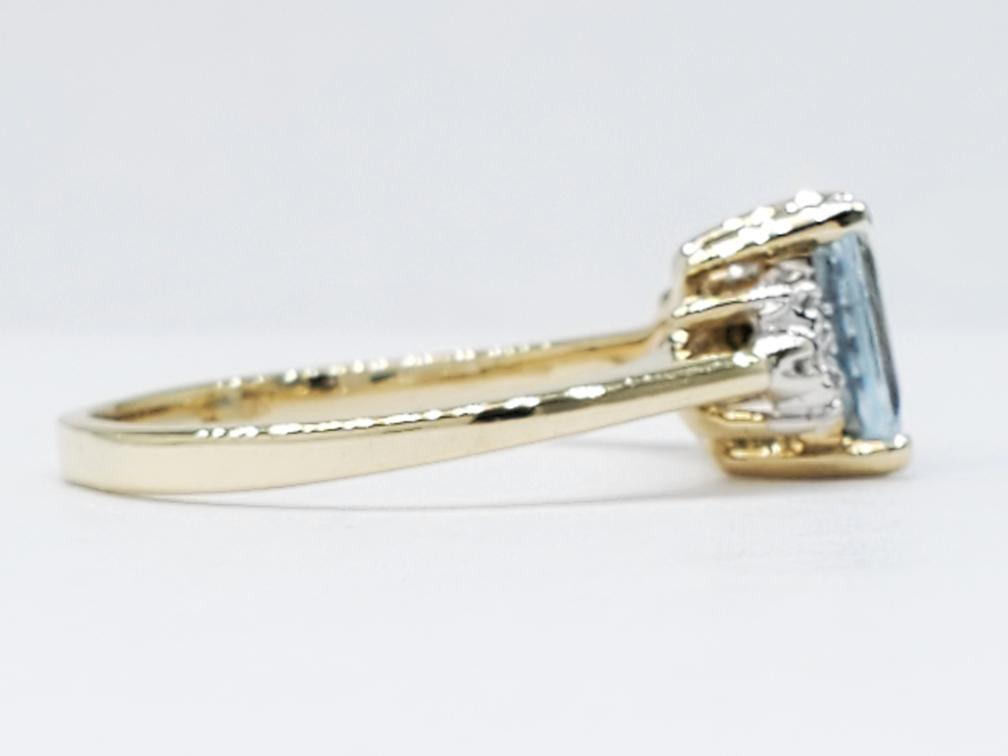 14K Solid Yellow Gold Rectangular Cut Aquamarine … - image 2