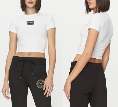 VERSACE JEANS COUTURE CREW NECK Logo Cropped Top T-shirt