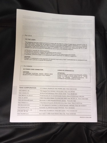 TASCAM CD-A500 OWNERS MANUAL (COPY) - Picture 3 of 3