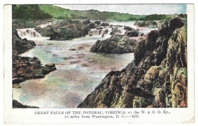 POTOMAC RIVER VA/VIRGINIA Postcard GREAT FALLS River W&OD RR Washington D.C./MD