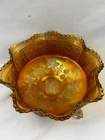 Vintage Fenton Marigold Carnival Glass Butterfly And Berry 3 Footed 8” Bowl