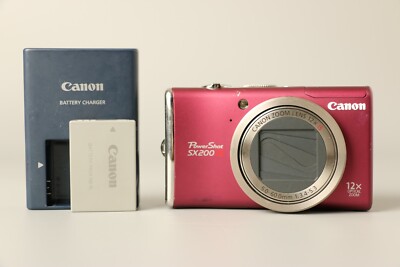 Canon PowerShot SX200 IS Red 12MP 12x Zoom Digital Camera Eng Menu  w/Battery JP