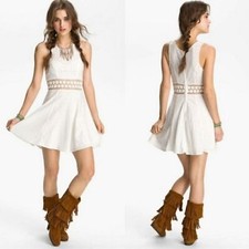 Free People Fitted With Daisies Mini Dress 6 Ivory Taylor Swift Crochet Skater