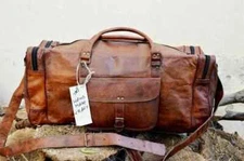 Vintage Genuine Goat Brown Leather Travel Luggage Duffel Weekender Overnight Bag