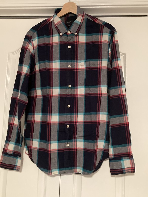 JCrew Mens Madras Shirt M Slim Plaid Button Down 100% Cotton Indian Woven Fabric