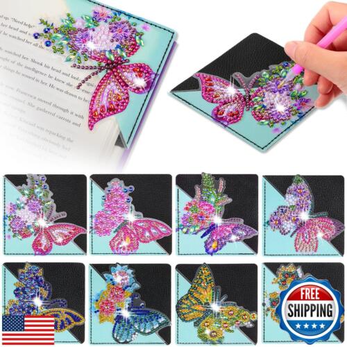 Ireer 8 Pcs Diamond Art Bookmark Kit Butterfly Diamond Painting Bookmark DIY