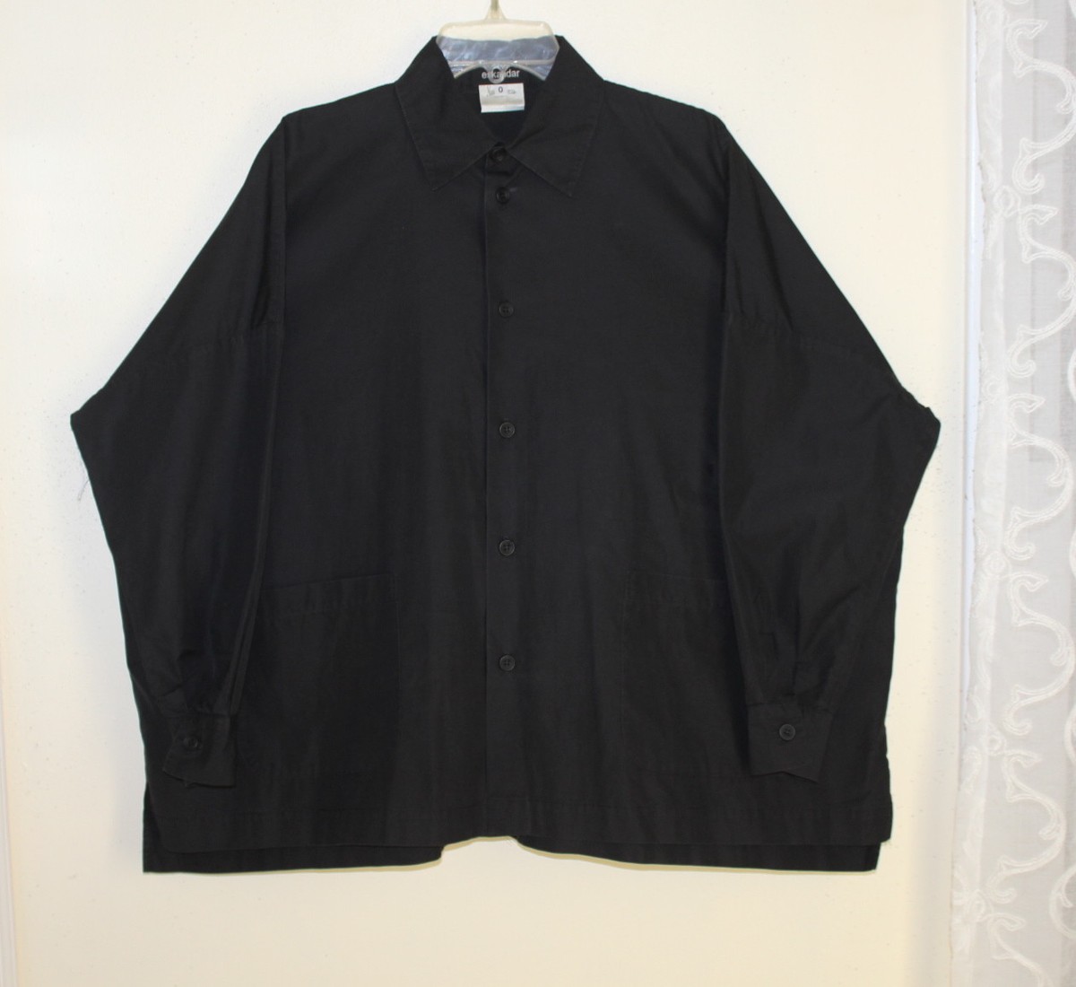 eskander cotton shirts jacket エスカンダー Eskandar -Sz 0 Black 100% Cotton Poplin Boxy Pocketed Shirt Jacket