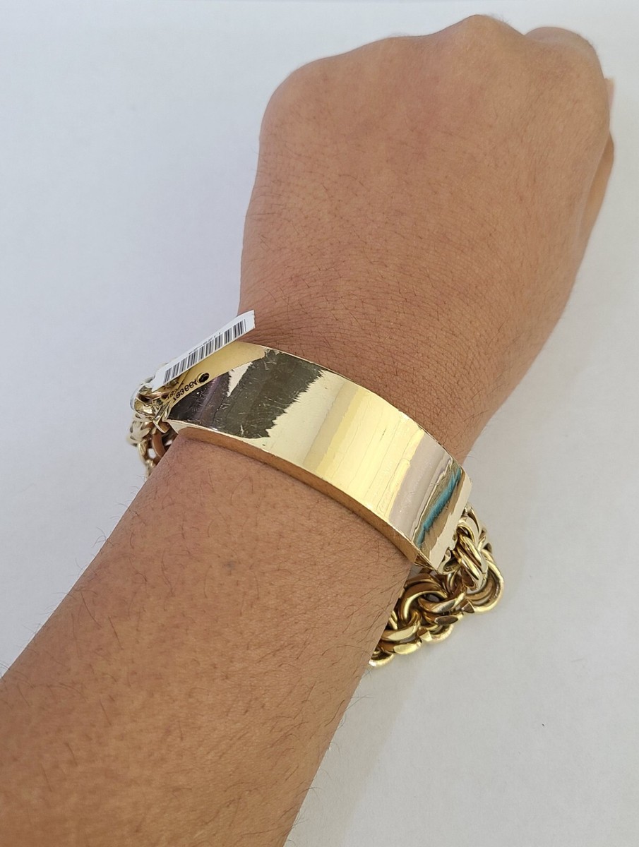 タイニー　イニシャルゴールドブレスレット10K Real Solid 10kt Gold Chino ID Bracelet 14mm 8.5'' Inch Thick Name