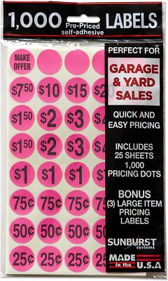 1000Ct Pink Garage Sale Price Labels Stickers High Quality Usa Made