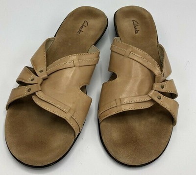 clarks open toe flats