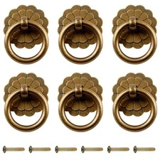 6Pcs Antique Brass Pulls Vintage Cabinet Small Pulls Knobs Handles for Drawer...