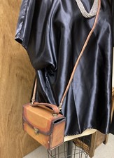 Vintage Hand Tooled Leather Purse/Crossbody Shoulder Strap Brown Used Name Rita