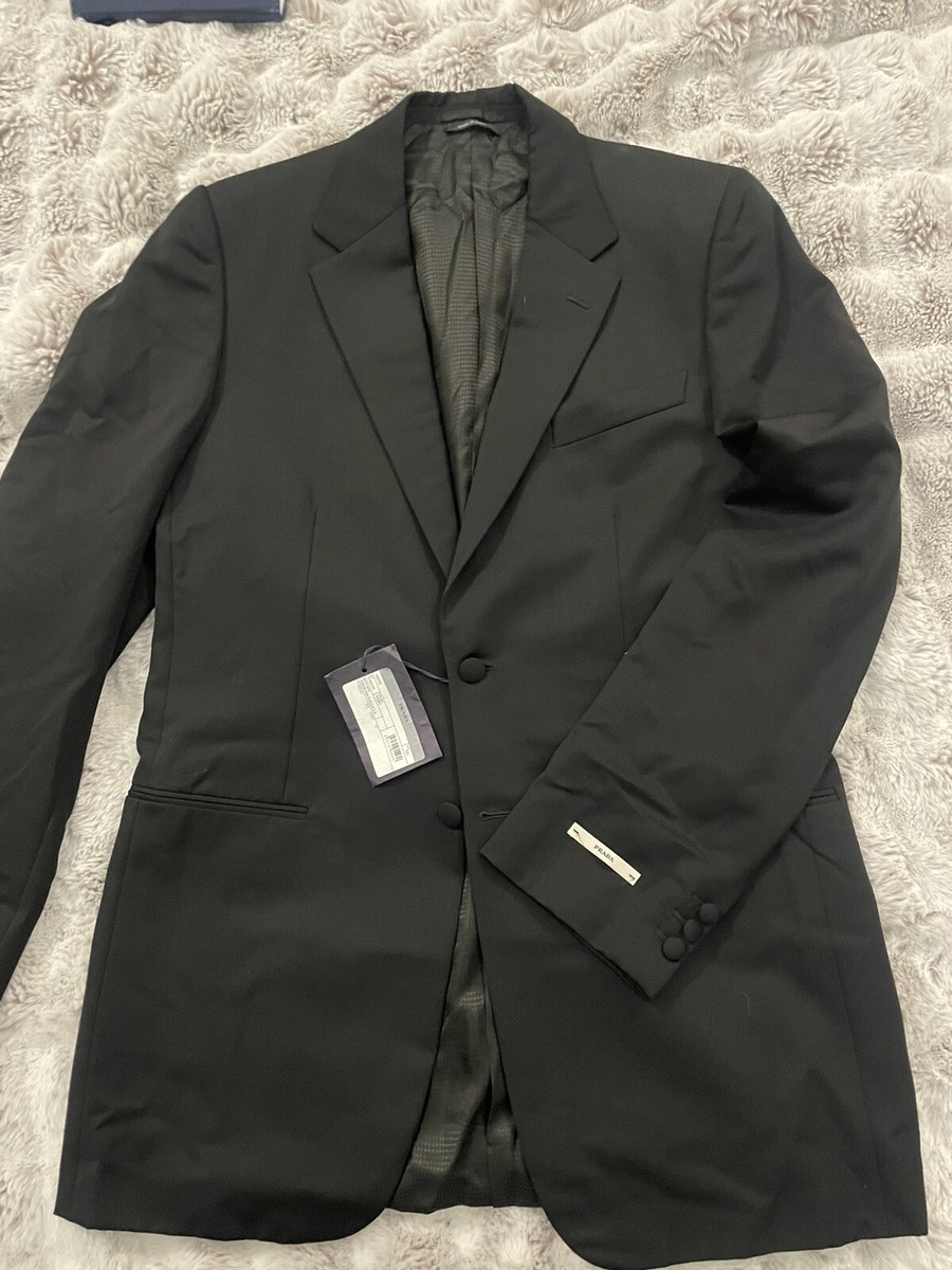 Prada Mens Single-breasted Wool Black Jacket Sz 42L NWT