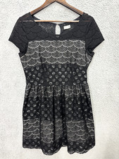 Maison jules Dress Womens Large Black Geometric Short Sleeve Lace Fit Flare