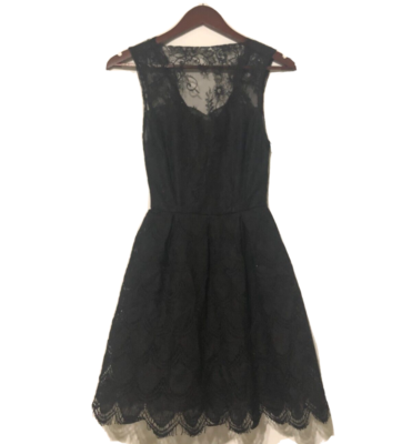 black rose lace dress Retro Stage V-Neck Floral Long Sleeve Tea Dress Black