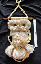 Vtg 70's Macrame MCM OWL Decor OOAK Towel Ring Handmade Boho Wall Hanging 28"