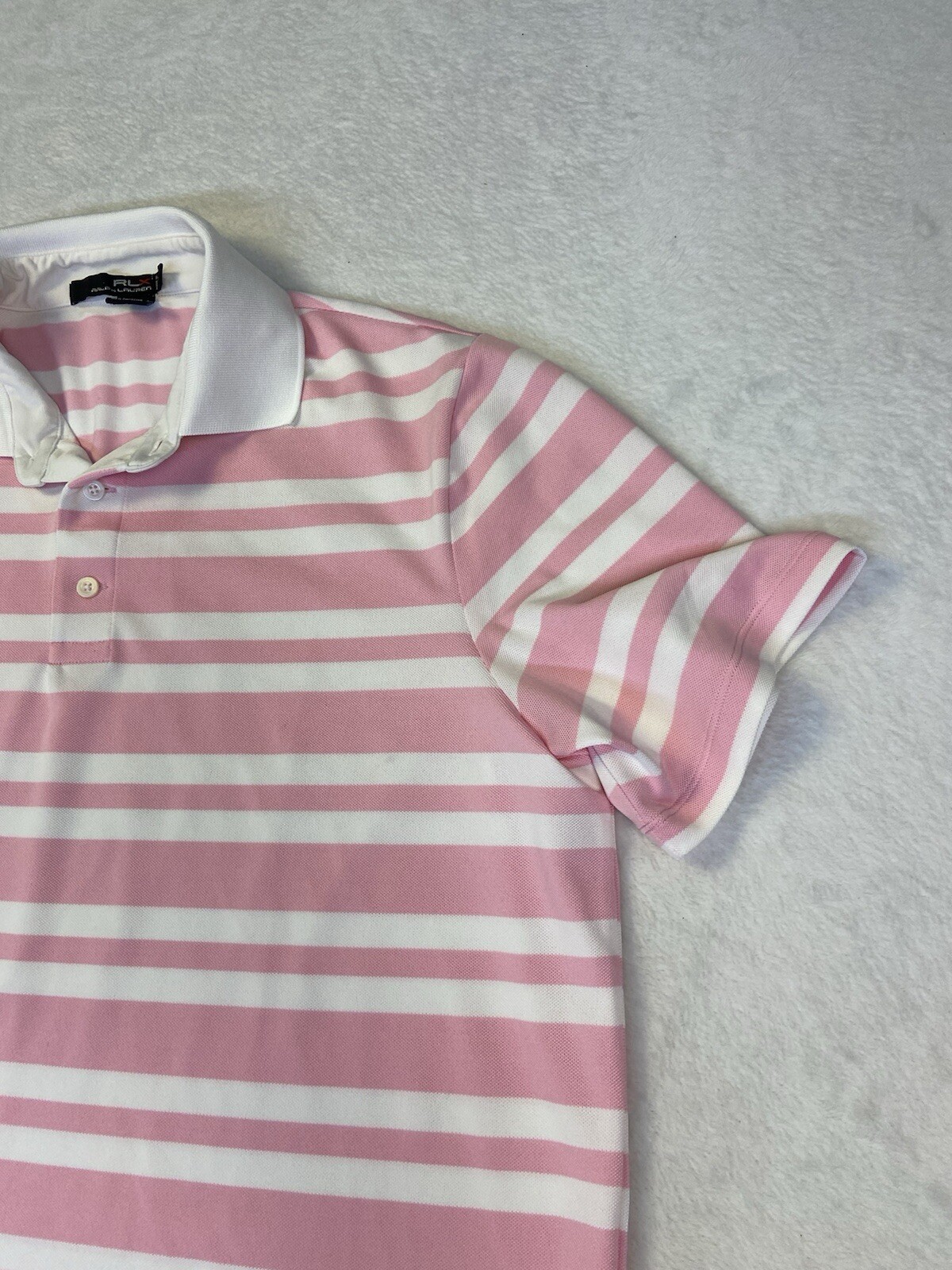 RLX Ralph Lauren Mens L Striped Golf Polo Shirt Stretch Short Sleeve Button Up thumbnail 3