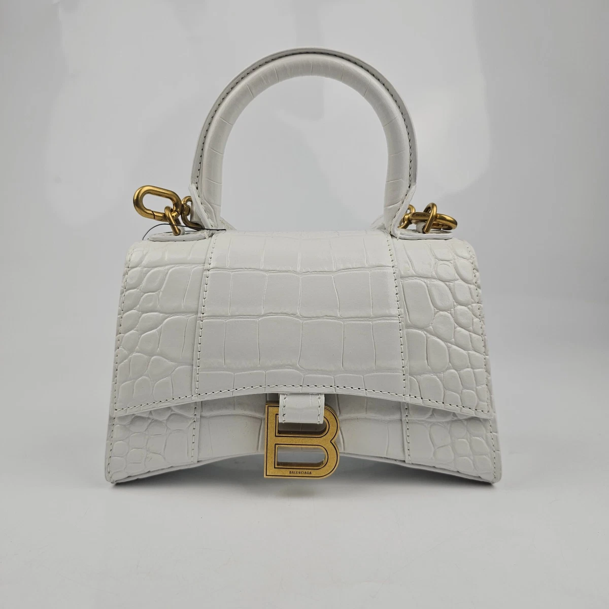 Women's Hourglass Xs Handbag Crocodile Embossed in White