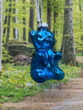BLUE Gummy Bear Candy Food Christmas Holiday Ornament Glass Sweet Treat