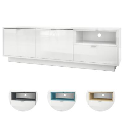 TV Lowboard Board Fernsehtisch Unterschrank Metro - Weiß Hochglanz