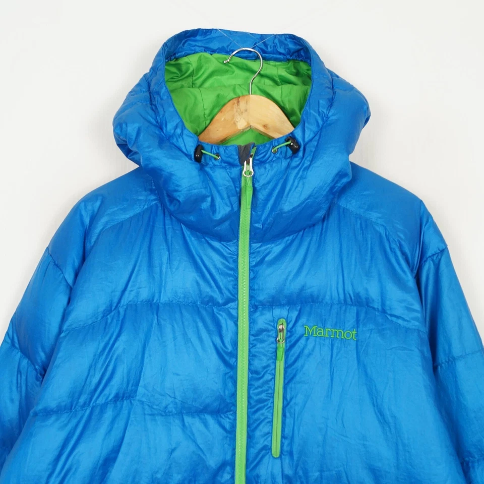MARMOT 800 FILL Men's Puffer Jacket Size XL Blue Insulated Down Full Zip Hooded - Image 3 of 4