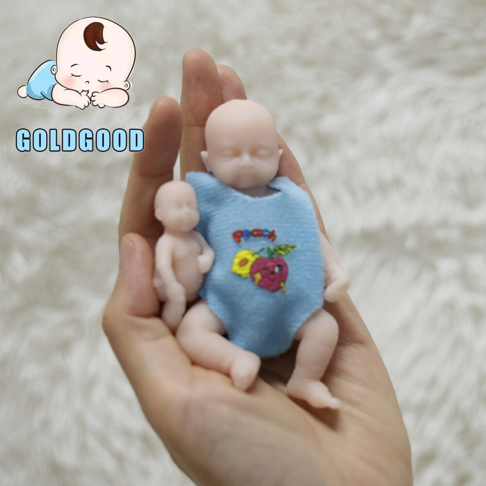  Full Silicone Cute Mini 1.9" Girl Doll + 3.9" Boy Doll Soft Reborn Baby Dolls 