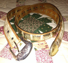 RANGER BELT LEATHER COWHIDE SILVER TIP  BUCKLE SQUARE CONCHOS 2533 SZ36 HEAVY