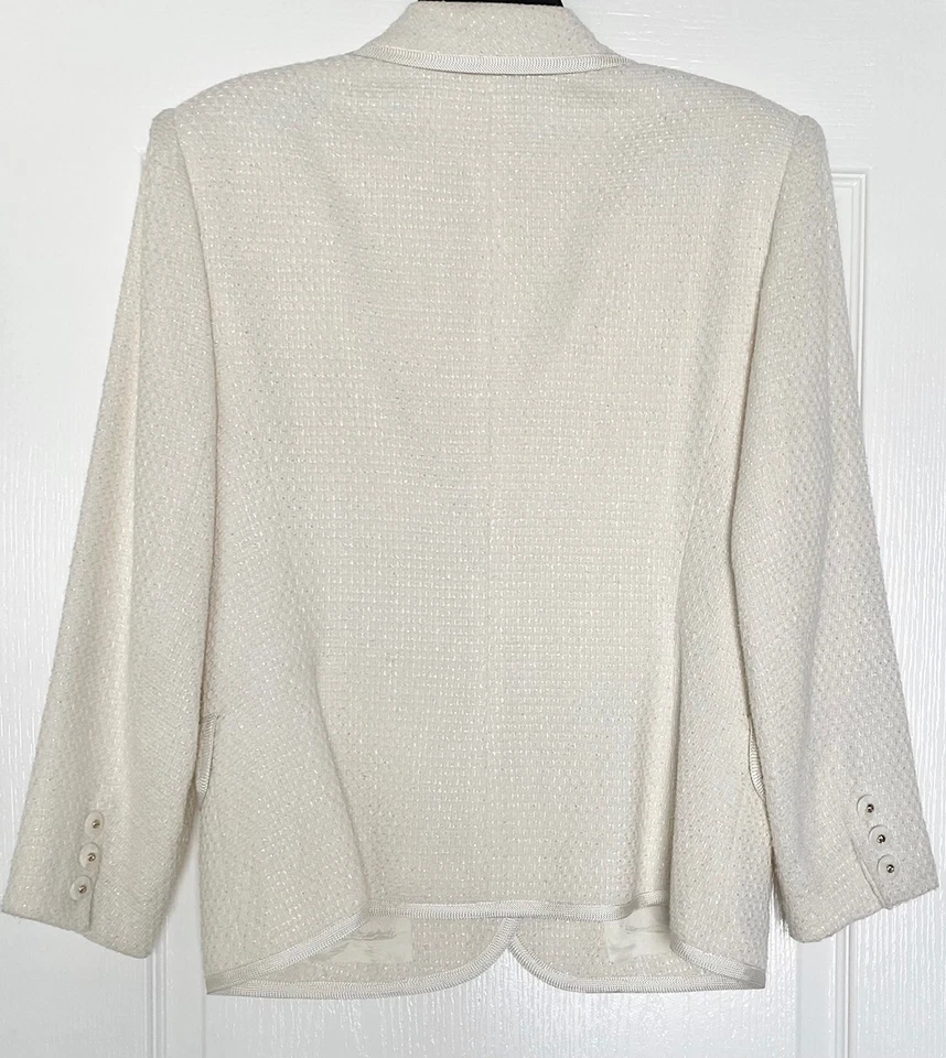 ALBERT NIPON Crema Marfil Tweed 2 piezas Traje Abrigo Blazer Chaqueta + Falda Conjunto 12/14 L Foto 3 de 4