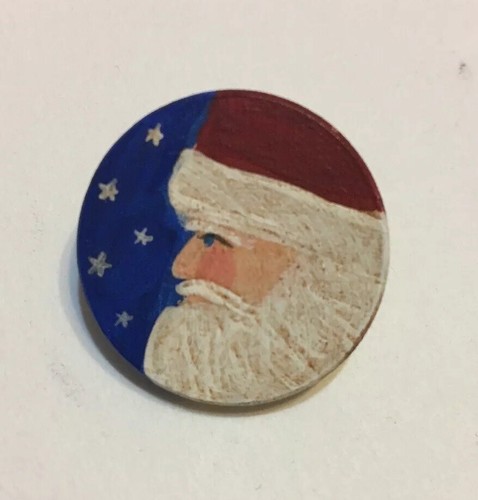 Handmade Holiday Christmas Pins Angel Santa Set Of 2 One Inch Height Rustic - Picture 5 of 5