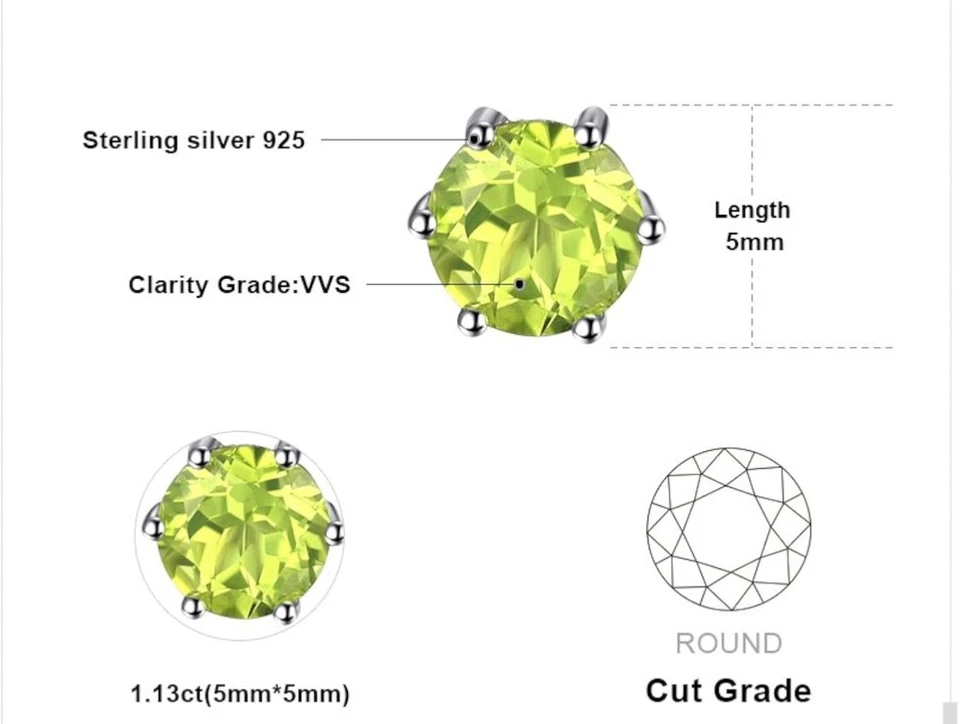 1 Paar Silber Ohrstecker mit 1.13ct Peridot, echt in 925 Sterlingsilber Ohrringe - Bild 4 von 4